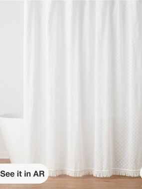 Threshold White Textured Fringe Shower Curtain